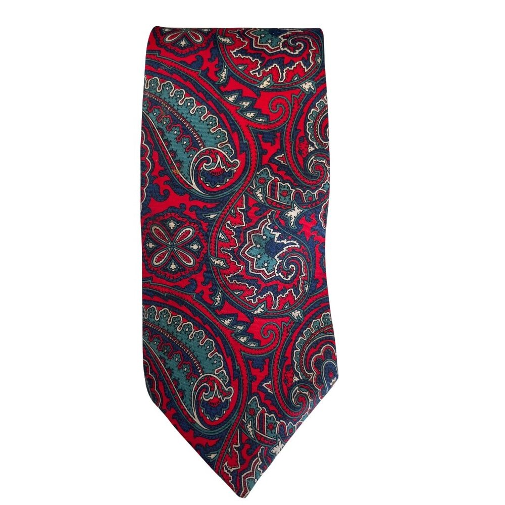 Vintage Stafford Paisley Neck Tie 3.75" Red & Green Silk Mens Accessory 6k